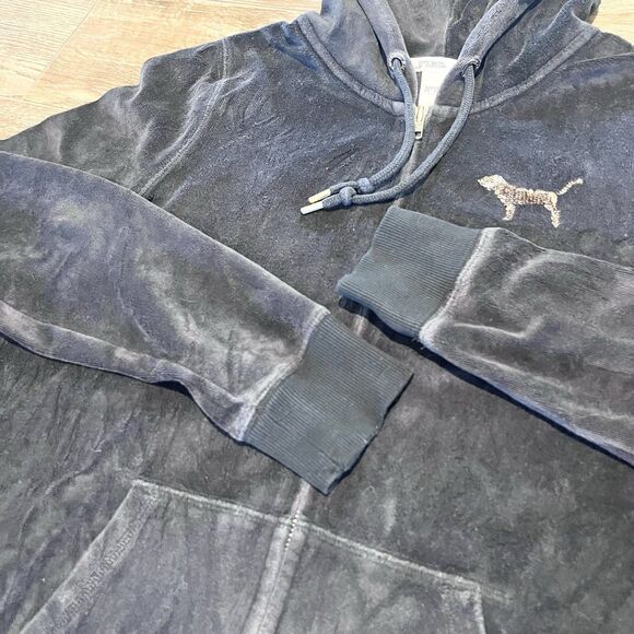 Victoria’s Secret Pink Hoodie Medium Black Gold Sequin Bling Vintage Full Zip - Picture 5 of 16